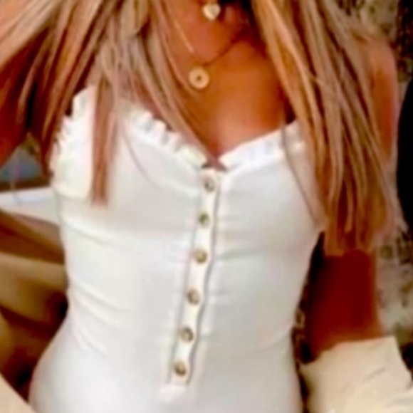 COTTON RIBBED BODYSUIT FEMININE RUFFLED TOP SURROUND QUALITY ALL RIBBED COTTON - Picture 4 of 10